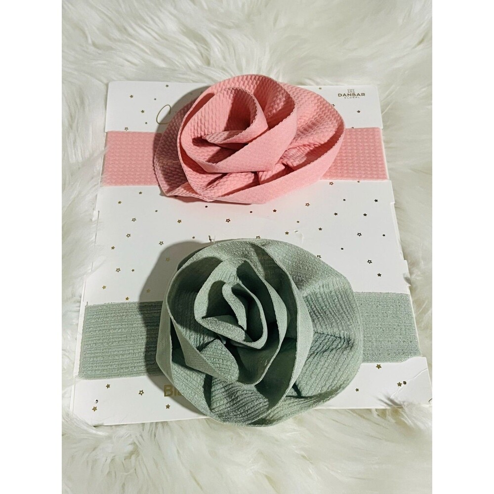 DANBAR Baby Girl Headbands Flower Soft Stretch Fabric Pack of 2 Pink Green...
